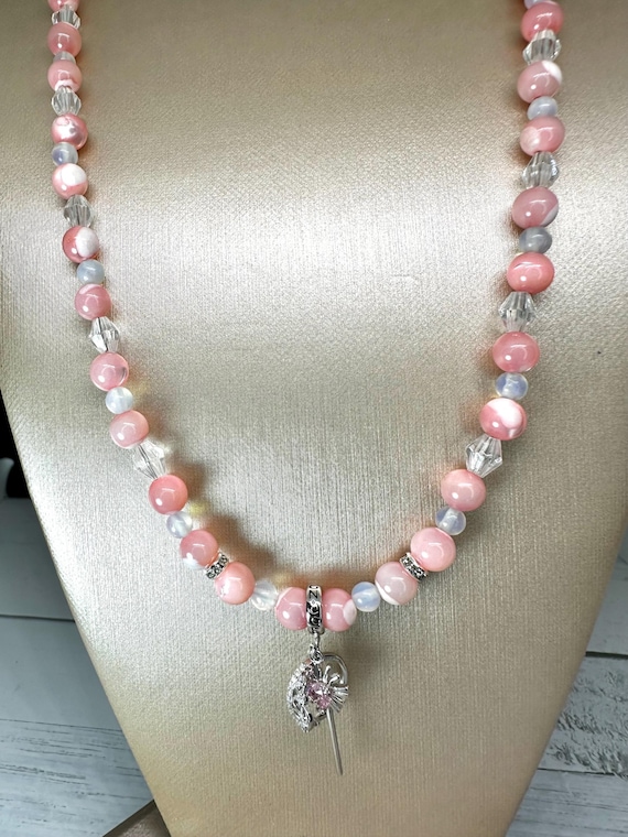 Pink Mother of Pearl & Opal Gemstone Princess Necklace