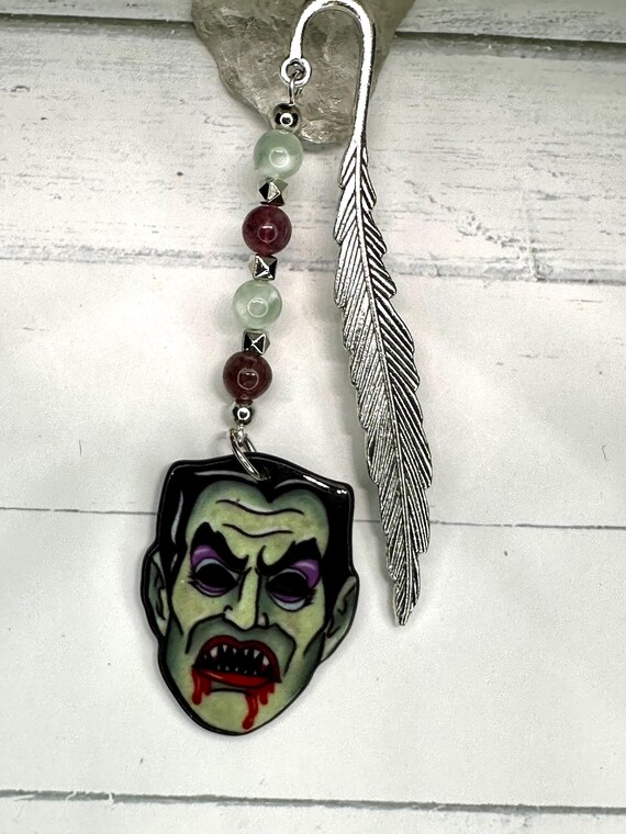 Lepidolite & Green Moonstone Gemstone Bookmark with Vampire Charm