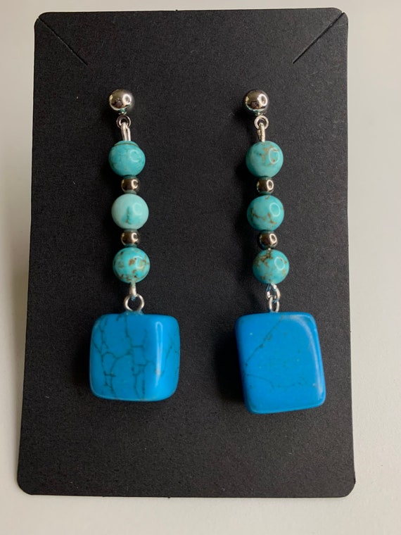 Blue Turquoise Drop Gemstone Earrings