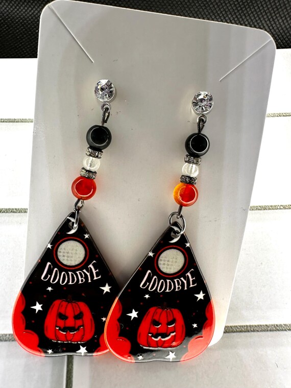 Black Obsidian, Orange Jaspers, & White Jade Pumpkin Goodbye Gemstone Earrings