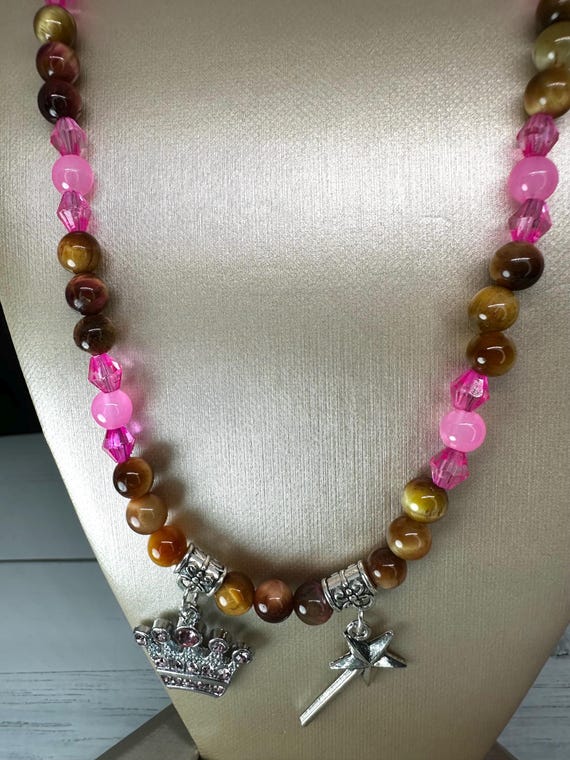 Pink Tiger’s Eye Gemstone Princess Necklace