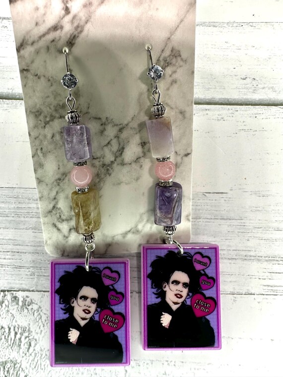 Purple Charoite & Rose Quartz Gemstone Earrings with Close to Me Charm