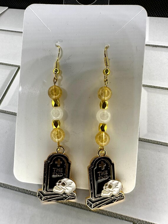 Gold Rutilated Quartz & White Jade The End Gemstone Earrings