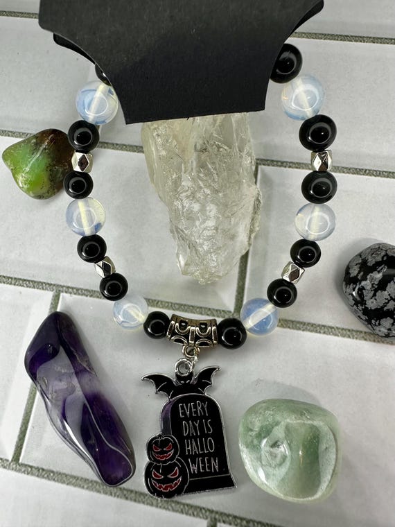 Rainbow Obsidian & Opal 8MM Everyday is Halloween Gemstone Bracelet