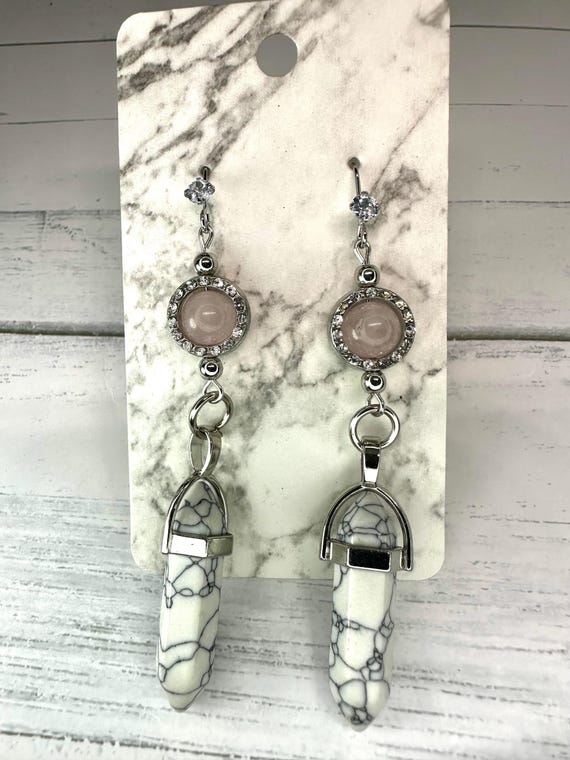 White Howlite & Rose Quartz Gemstone Earrings