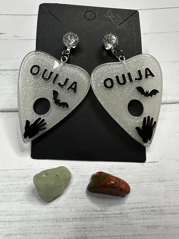 White Glittery Ouija Earrings