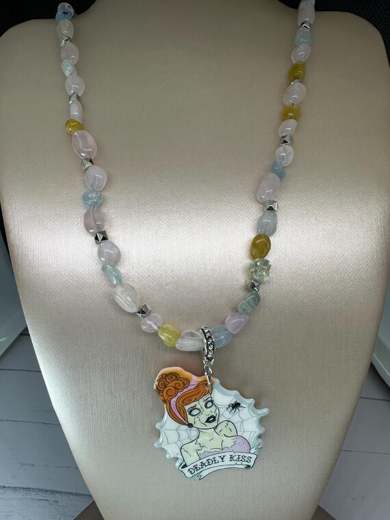 Morganite Gemstone Deadly Kisses Beaded Necklace