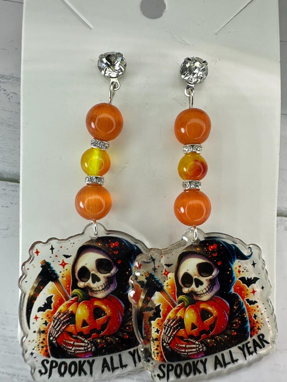 Oranges Cat Eye 8mm & Orange Jasper Gemstone Spooky All Year Earrings