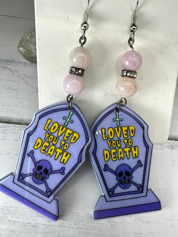 Galaxy Purple Persian Jade 8mm Gemstone Loved You to Death Earrings