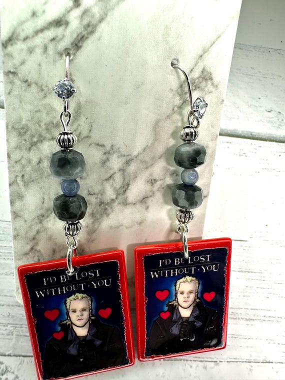 Hawkeye Stone & Kyanite Gemstone Earrings with I’d Be Lost Without You Charm