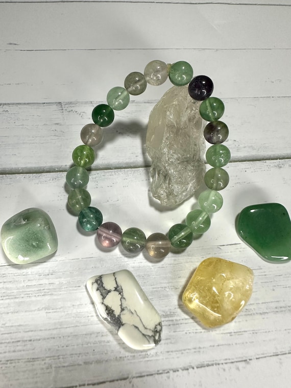 Fluorite 8mm Gemstone Beaded Bracelet