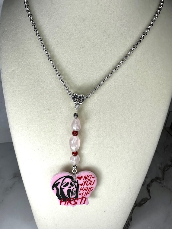 Rose Quartz & Carnelian Gemstone Necklace with No You Hang Up First Charm