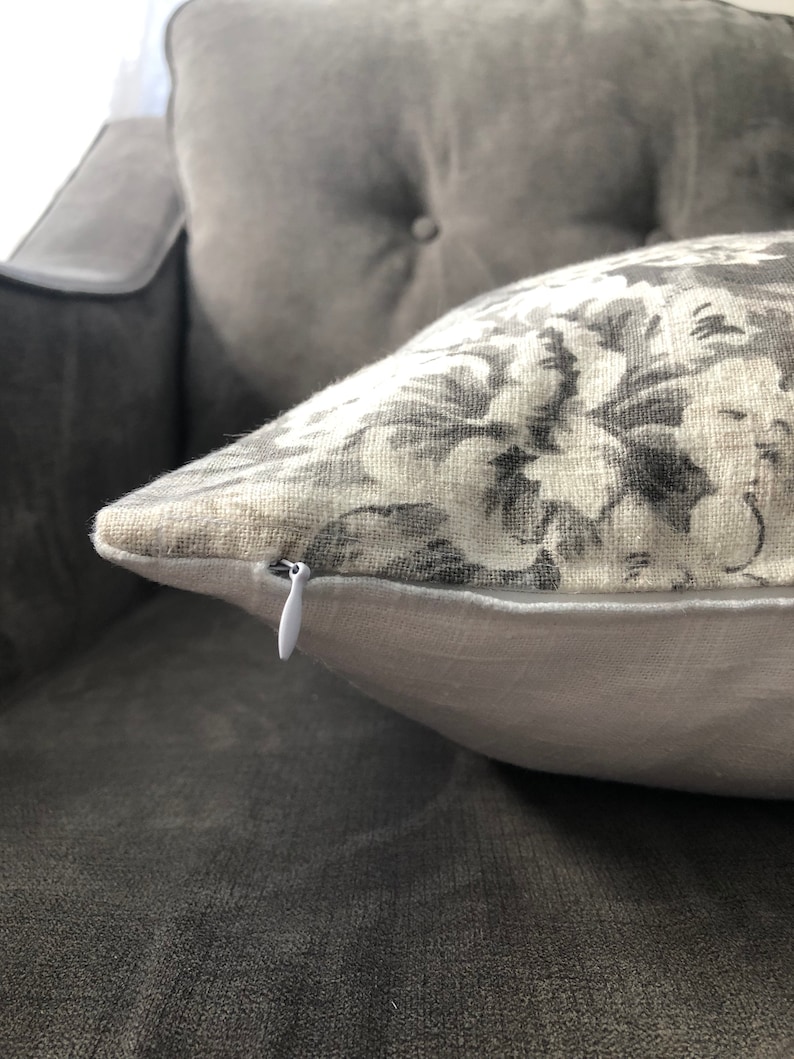 Grey White and Ivory Floral Pillow Cover Grey Floral Pillow Etsy