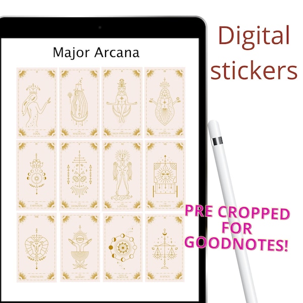 Full set of Pink & Gold Tarot card digital stickers, print your own tarot cards, Goodnotes tarot cards