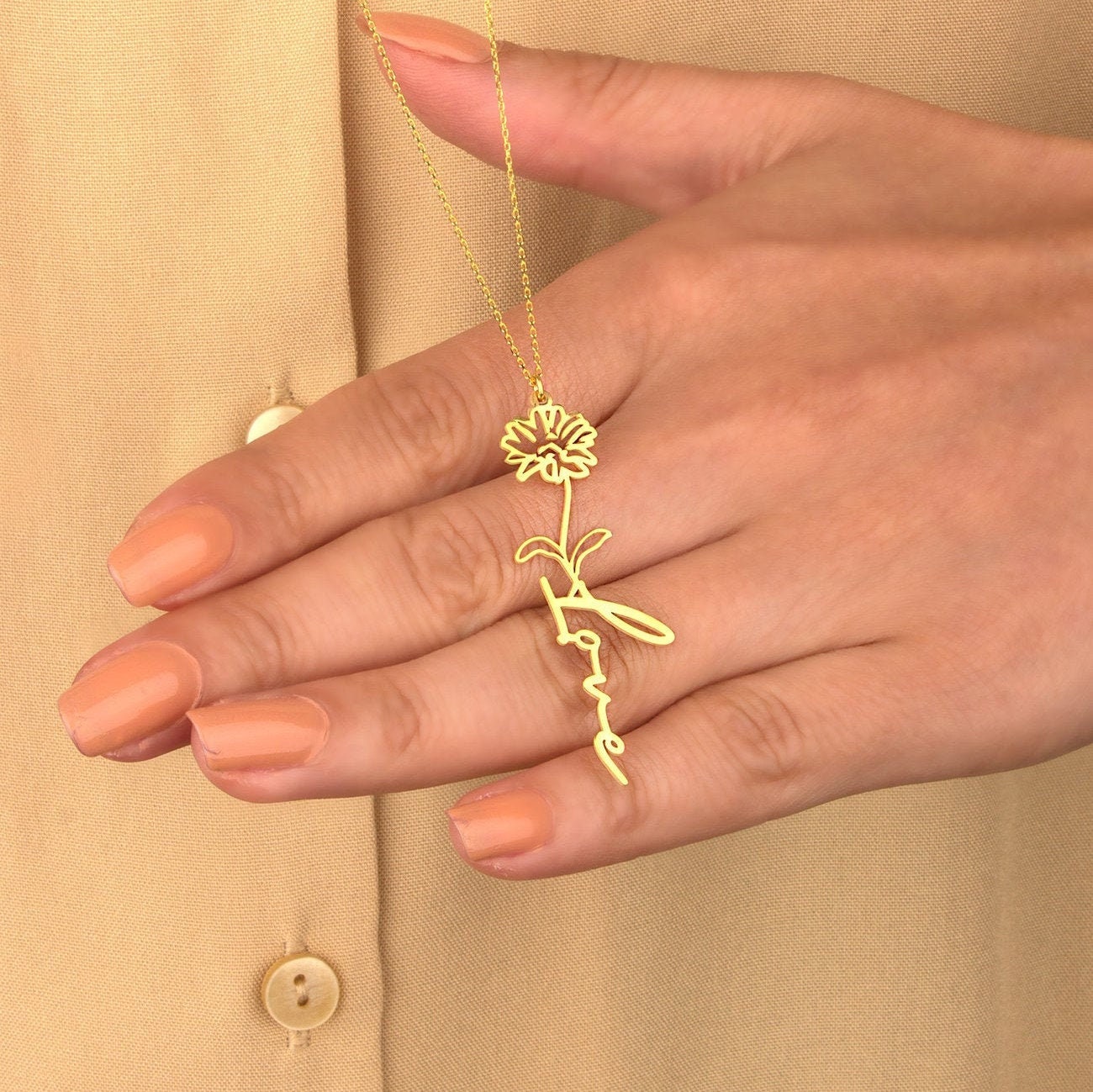 Personalized Birth Flower Name Necklace Custom Name Etsy