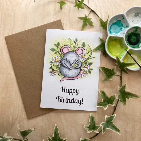 Geburtstagskarte 'Samuel Grey', Kindergeburtstag, Klappkarte, carte d'anniversaire pour enfants, carte de souris