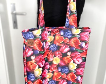 Shopper-Tasche für Damen, Tagestasche mit Blumenmotiv, Böhmische Umhängetasche mit Blumendruck