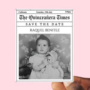 Quinceanera Save the Date, The Quinceanera Times Fridge Magnet Save the Date, Mis Quince Save the Date, Quinceañera Photo Magnets Newspaper
