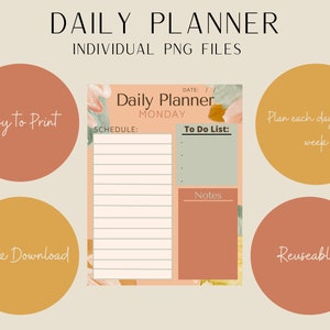 Daily Planner Digital Download (Individual PNG Files)