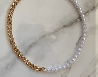 Classy Half Pearl Half Chain Necklace