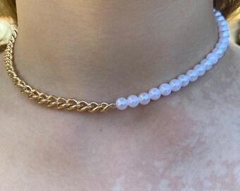 Classy Half Pearl Half Chain Necklace - Etsy