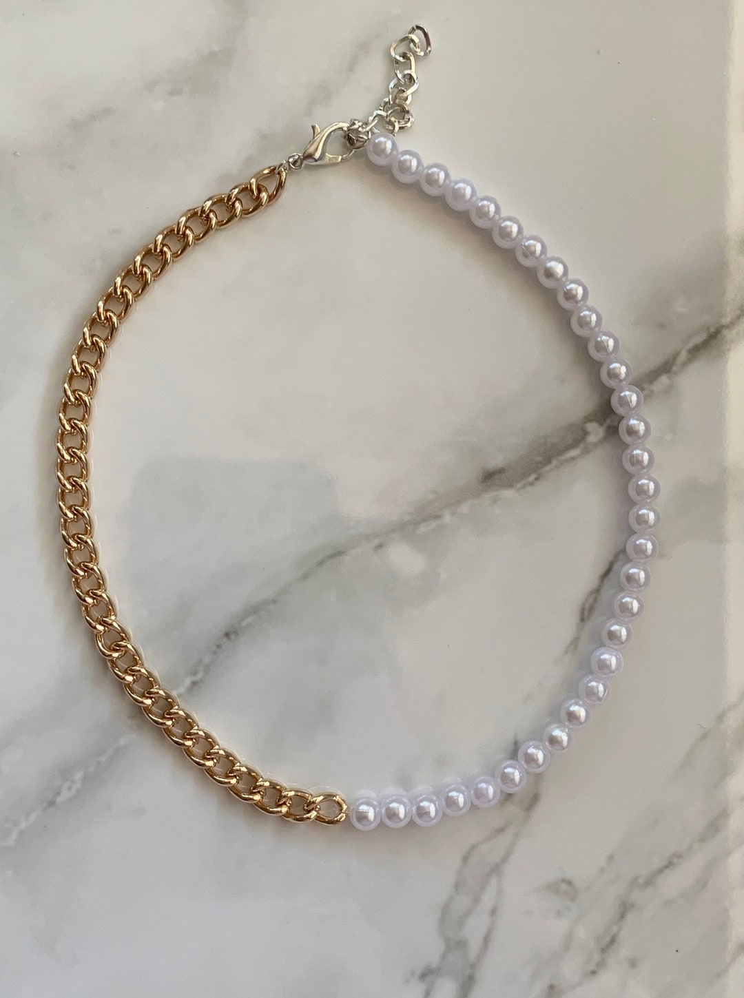 ■VINTAGE HOLLYWOOD■ Chain Half Pearl Necklace VH25NNNE171V Pearl Necklace · Half Pearl Necklace Pearl Chain Necklace