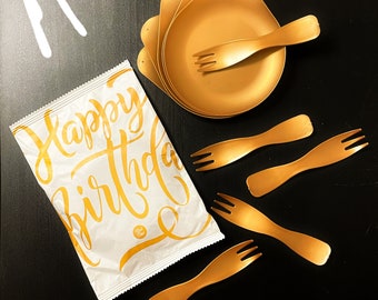 Plastic Plates, Gold Metallic Premium Plastic, Birthday Party Utensils, Party Plates, Forks, Knife, Party Supplies, Drop-shaped Plates