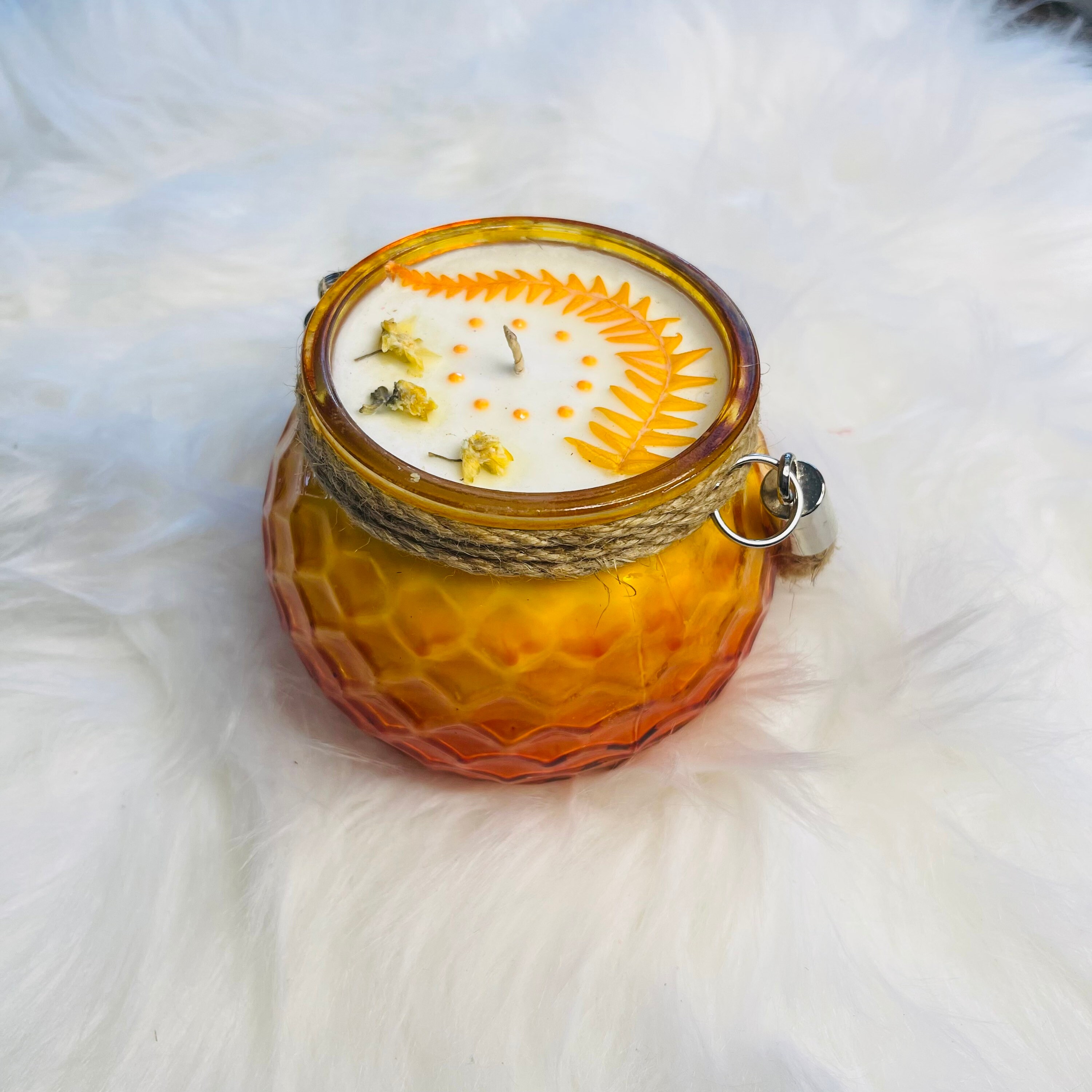 Bougie Végétale Pot Recyclable Orange et Jauneparfum Monoï