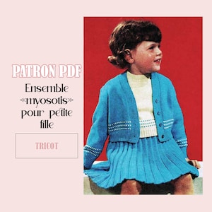 Vintage-Strickmuster-PDF auf Französisch – „Myosotis“-Set für Mädchen im Alter von 4–5 Jahren