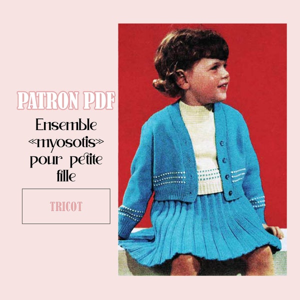 Patron Tricot Vintage PDF en français - Ensemble "Myosotis" pour fillette 4-5ans