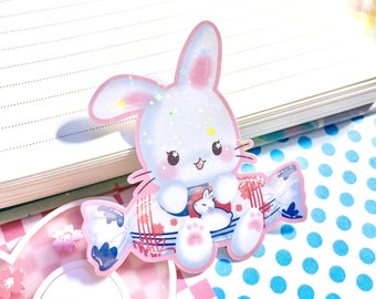 Cutie Kawaii | Milk Candy | White Creamy | Pink Bunny Rabbit Usagi | Sweets | Holographic Glossy Sticker | 2.75" x 3"