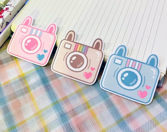 Cutie Camera | Pastel Pink Aqua Blue Vintage Brown | Kawaii Bunny Rabbit Usagi | Bullet Journal Diary | Deco | Glossy Sticker | 2.5" x 2.5"