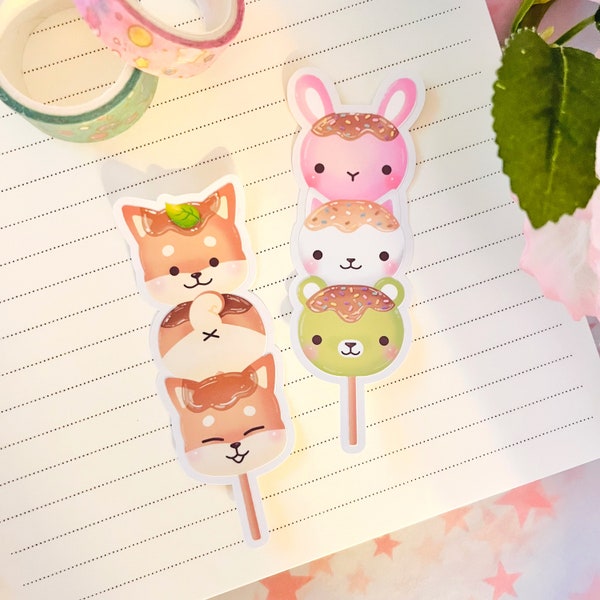 Adorable Dango | Shiba Inu Dog | Pink Bunny Mint Bear White Cat | Kawaii | Bullet Journal Diary | Deco | Glossy Sticker | 1" x 3"