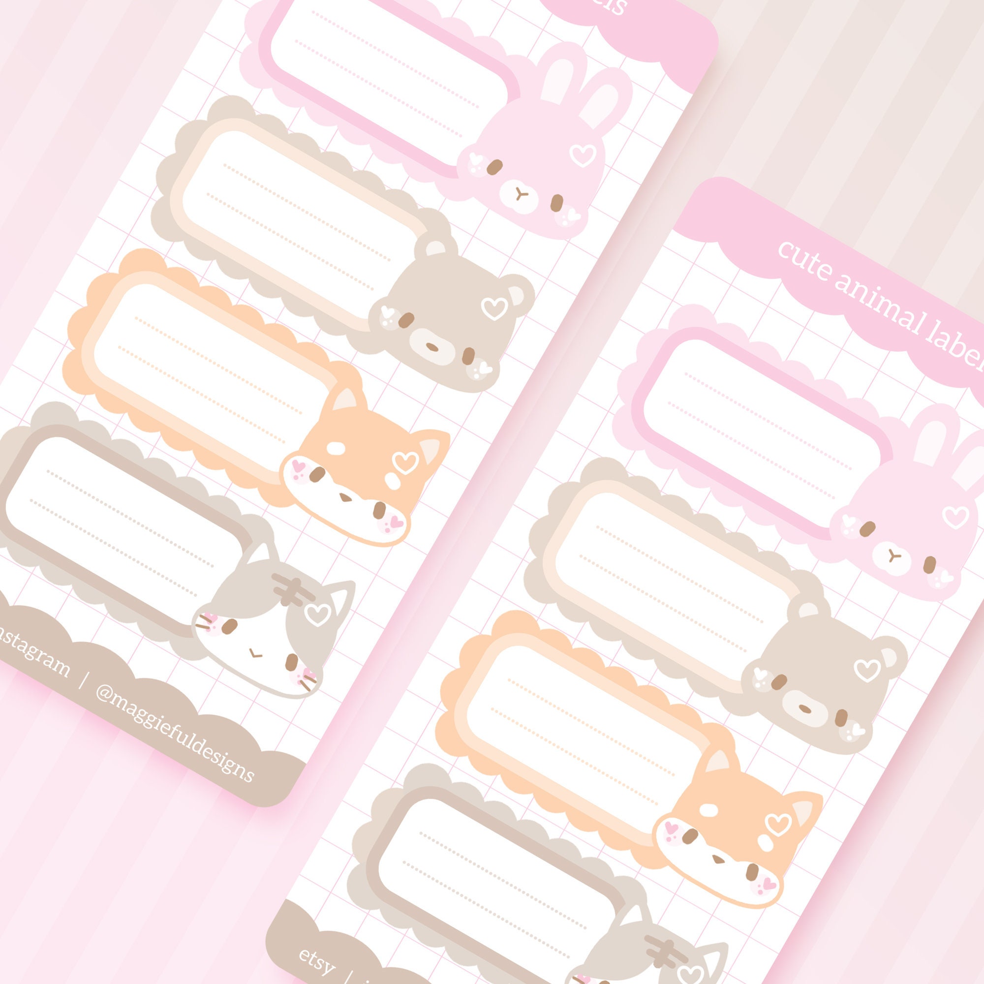 Cute Kawaii Labels | Animals | Pink Bunny Rabbit Teddy Bear Shiba Inu ...