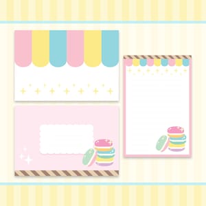 Kawaii Brillante Lindo / Macarrones Pastel / Postres Dulces / Correo de Papelería / Conjunto de Sobres de Carta / 4" x 6"
