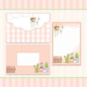 Lindo Kawaii / Conejo Conejito / Amante de las Plantas / Suculentas / Cactus Serpiente Orquídeas Plantas Aéreas / Correo de Papelería / Conjunto de Sobres de Cartas / 4" x 6"