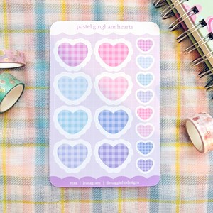 Aesthetic Hearts Pastel Palette Gingham Pattern Checkered Striped Tiled Bullet Journal Diary Deco Sticker Sheet 4 x 6 image 4