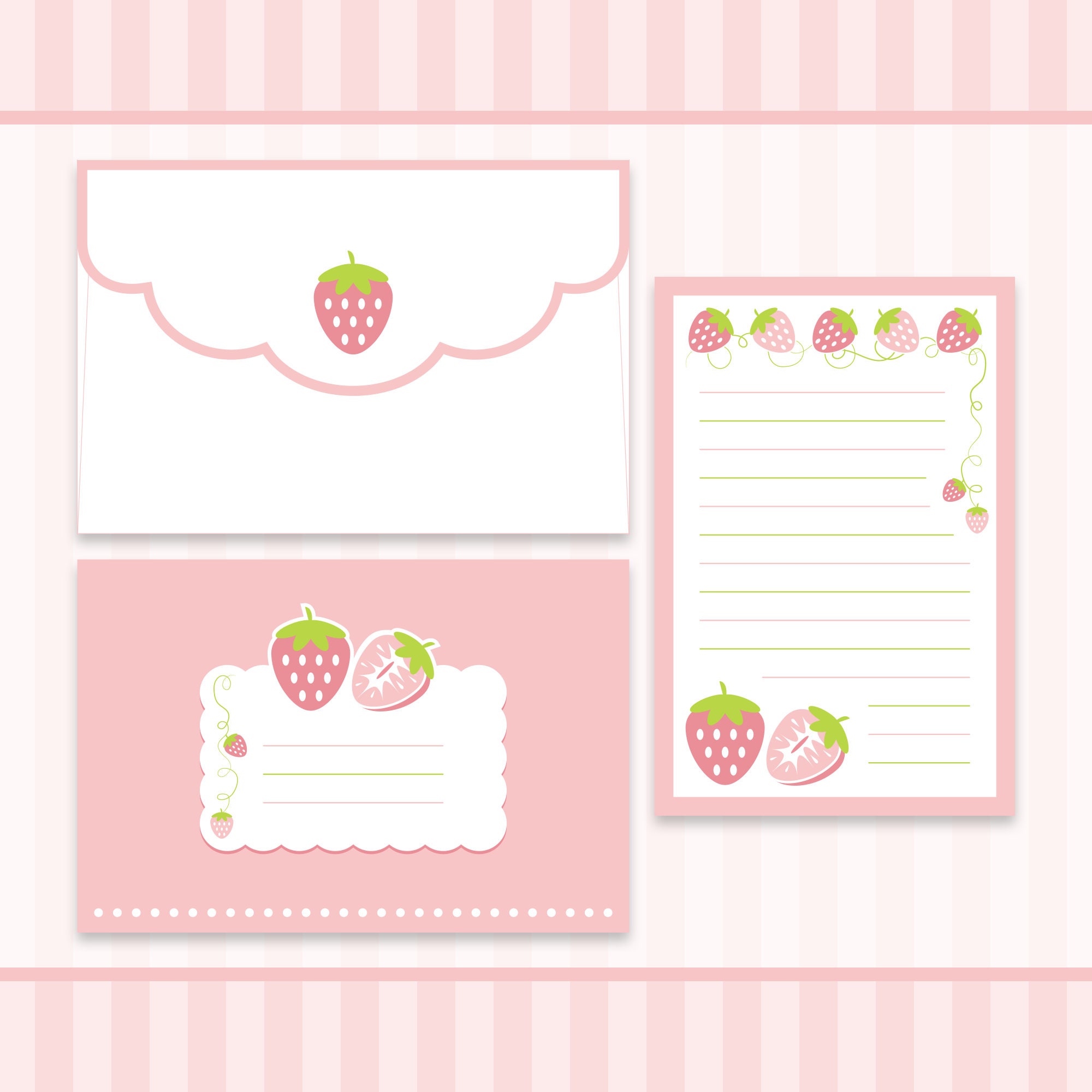Cute Kawaii | Pink Strawberries Ichigo | Stationery Mail