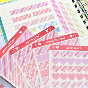 Kawaii Washi | Hearts Strips | Plaid Pattern Stripes | Warm Cool Colors | Bullet Journal Diary | Deco | Sticker Sheet | 3.35&quot; x 4.5&quot;