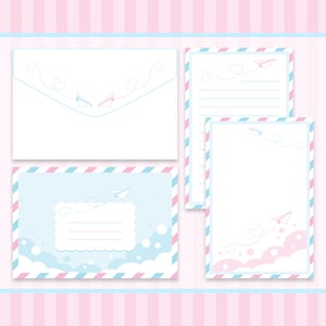 Super Lindo Kawaii / Pastel / Correo Aéreo / Aviones de Papel / Clásico Tradicional Vintage / Correo de Papelería / Conjunto de Sobres de Carta / 4" x 6"