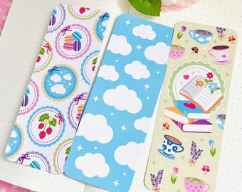 Cozy Cottage | Cloudy Sky Clouds | Read Books Bookish | Coffee Tea | Flowers Tulips Mushrooms | Double-Sided | Glossy Bookmark | 2.25" x 6"
