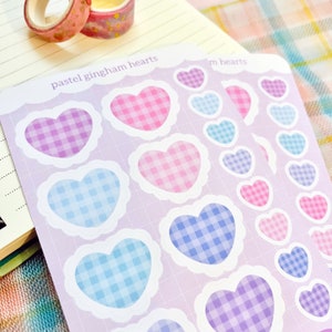 Aesthetic Hearts Pastel Palette Gingham Pattern Checkered Striped Tiled Bullet Journal Diary Deco Sticker Sheet 4 x 6 image 5