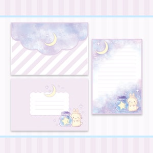 Pretty Celestial Kawaii / Moon Stars / Star Jar / Bunny Rabbit Usagi / Correo de papelería / Conjunto de sobres de cartas / 4" x 6"