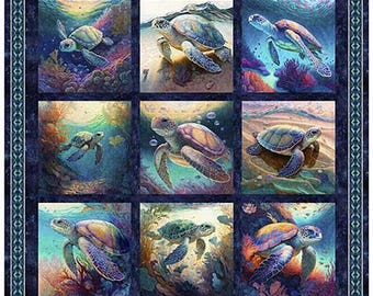 Endless Blues -  Sea turtles- QT Fabrics
