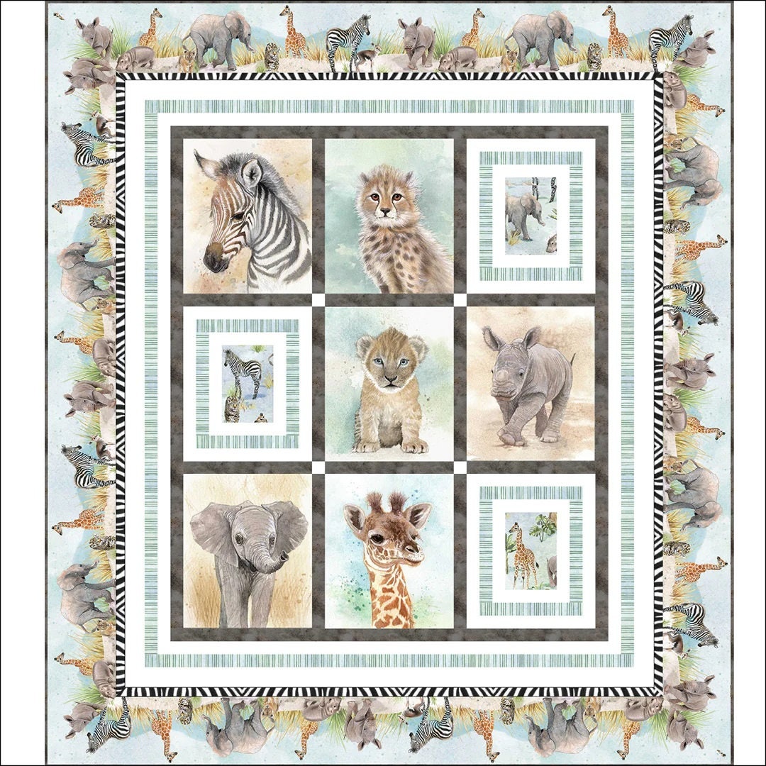 Baby Safari Animals Quilt Kit 1 Fabric Collection by Clint Egar for P&B