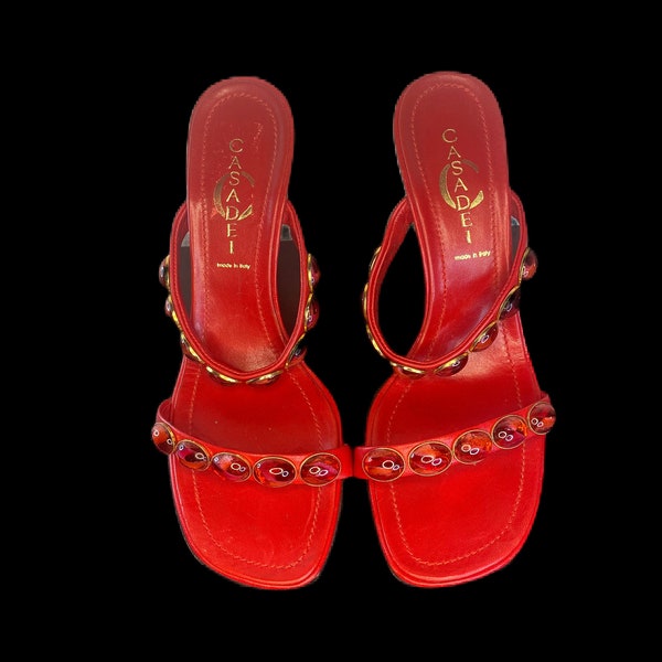 Vintage Casadei Red Leather Strappy Sandals Size 8 1/2