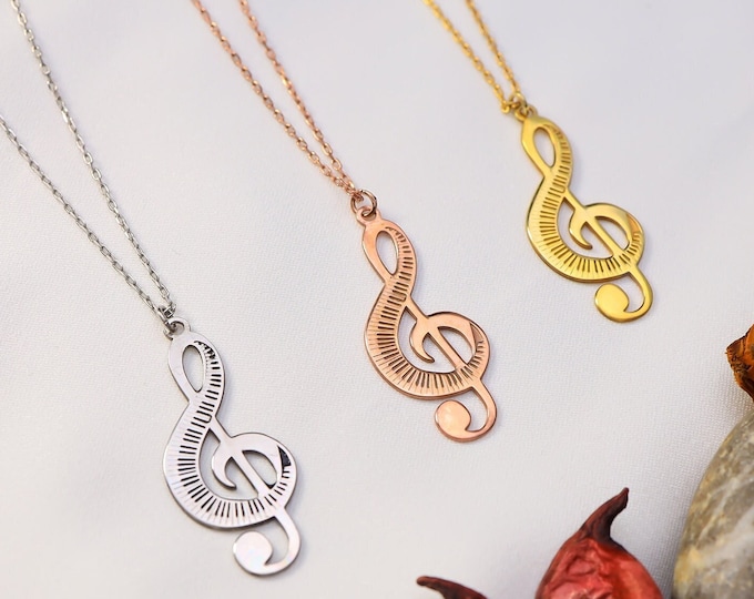 Personalized Treble Clef Necklace, Music Note Necklace With Name, Music Teacher Gift, Custom Music Symbol Necklace, Gift For Musician