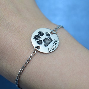 Personalized Dog Name And Paw Jewelry * Custom Pet Photo Bracelet * Actual Dog Cat Paw Print Bracelet * Animal Lover Gifts * Pet Lovers