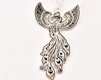 Fantastic Bird Necklace * Phoenix Necklace * Good Luck Jewelry for Women * Winged Bird Necklace, 925 Sterling Silver, Wings Handmade Pendant