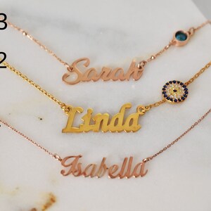 Gold Name Necklace With Evil Eye And Birthstone, Personalized Name Necklace Gift, Custom Name Necklace For Women, Elegant Name Jewelry